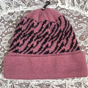 NWT Pinkish Purple Hat Black Tiger Stripes Beanie